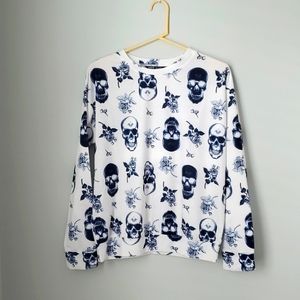 Shein Navy and White Skull Sweatshirt
